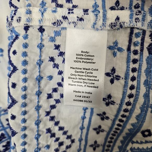 Talbots Embroidered 100% Cotton Tank Top sz M White Blue Sleeveless Notch Neck - Picture 8 of 11